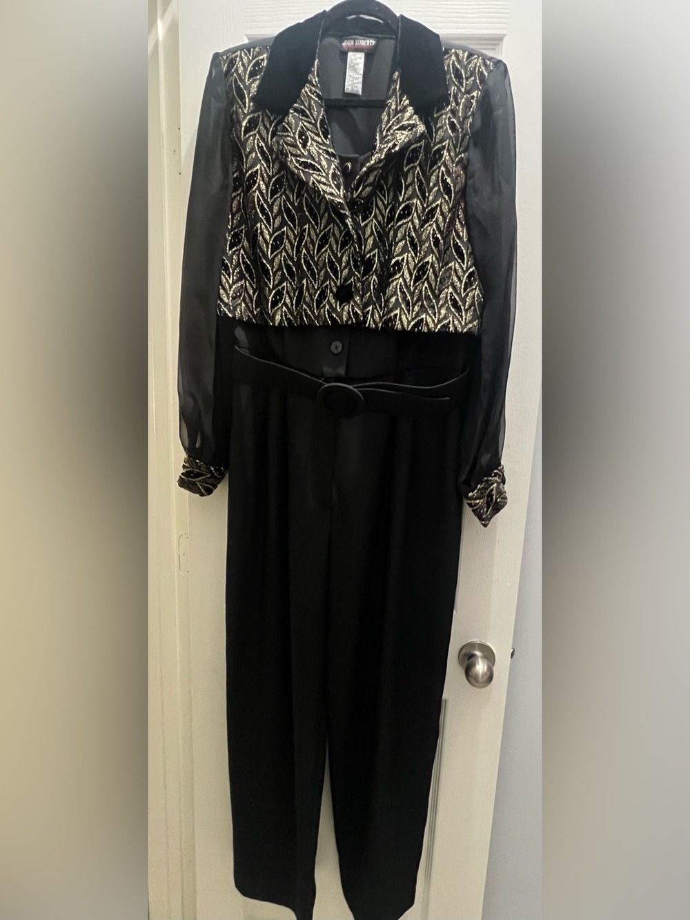 Black & Gold Long Sleeve Evening Jumpsuit with Belt